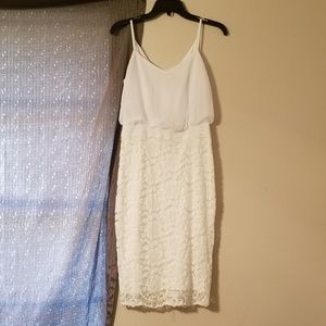 White Floral Lace Formal Pencil Skirt Midi Dress